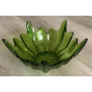 VINTAGE Viking Glass 10" GREEN Glass Textured Bowl MCM Beautiful
